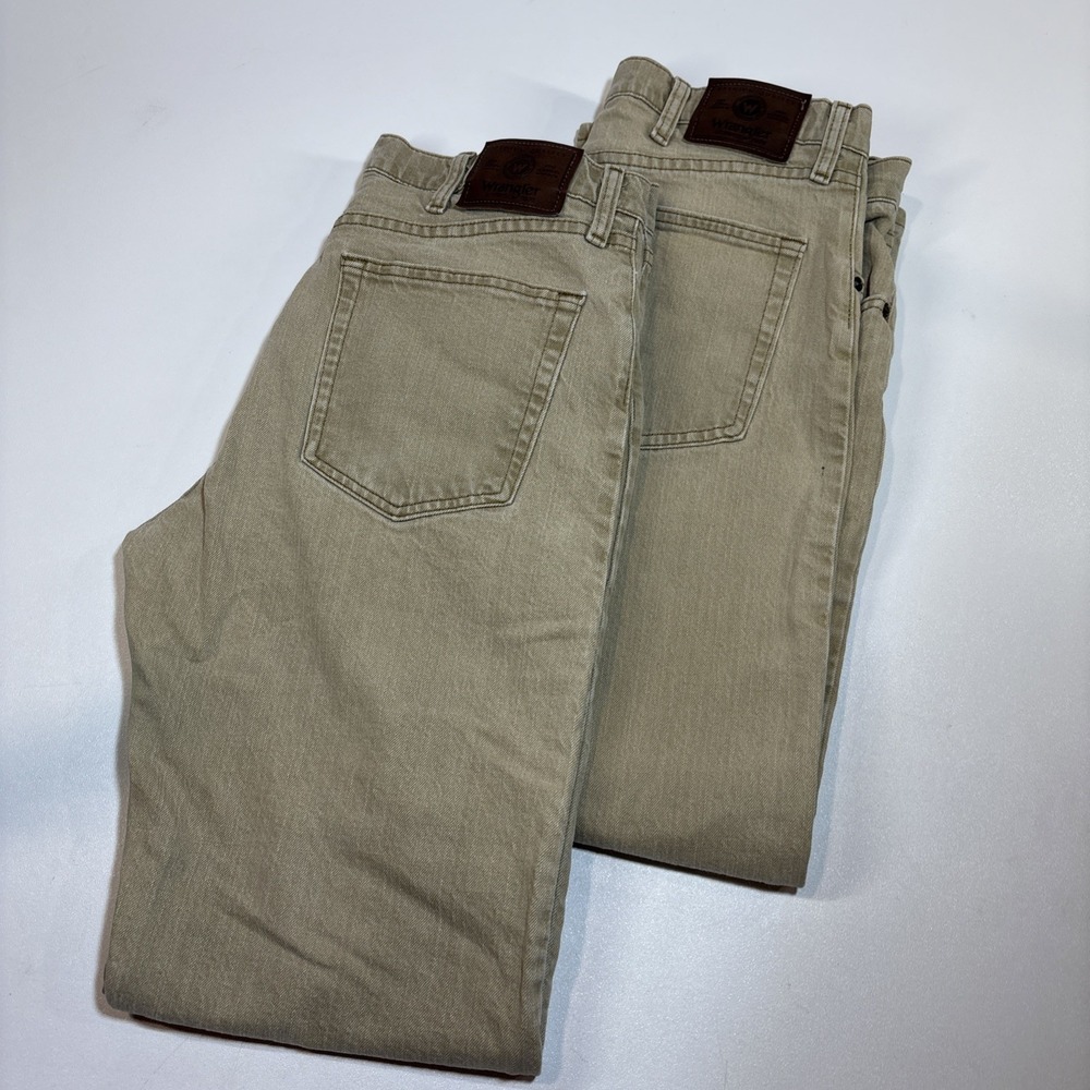 Wrangler Jeans Mens 34x29 Tan Straight Fit Denim chore‎ cowboy Rodeo (Lot of 2)